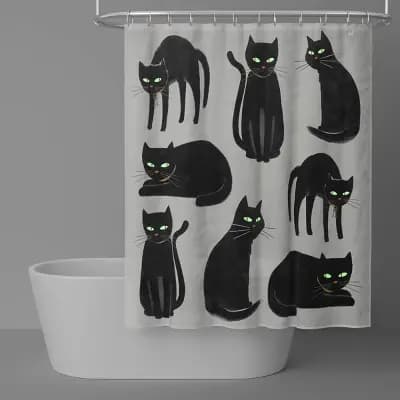 Hyde and EEK! Boutique Halloween Glow in the Dark Black Cats Fabric Shower Curtain - Hyde and EEK! Boutiqueâ„¢ [1.6 Pounds, 72 Inches (H) x 72 Inches (W), Hohenstein HTTI]