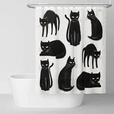 Hyde and EEK! Boutique Halloween Glow in the Dark Black Cats Fabric Shower Curtain - Hyde and EEK! Boutiqueâ„¢ [1.6 Pounds, 72 Inches (H) x 72 Inches (W), Hohenstein HTTI]
