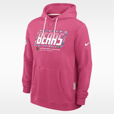 Chicago Bears Crucial Catch Sideline Standard Issue Men's Nike Dri-FIT NFL Pullover Hoodie Pink [Pink, Hood with drawstring, Front pocket]