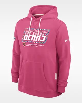 Chicago Bears Crucial Catch Sideline Standard Issue Men's Nike Dri-FIT NFL Pullover Hoodie Pink [Pink, Hood with drawstring, Front pocket]