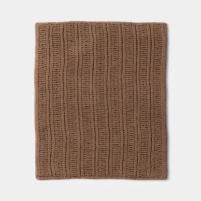 Threshold Chunky Chenille Rib Knit Throw Brown - Thresholdâ„¢ [100% Recycled Polyester, Midweight Fabric, Chenille]
