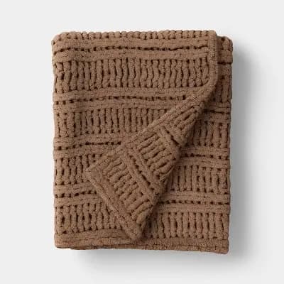 Threshold Chunky Chenille Rib Knit Throw Brown - Thresholdâ„¢ [100% Recycled Polyester, Midweight Fabric, Chenille]