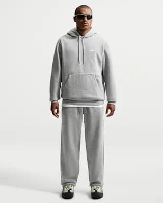 Nike Club Men's Open-Hem Fleece Pants Dark Grey Heather/Light Smoke Grey/White [Body: 80-81% cotton/19-20% polyester, Machine wash, XXS-4XL Tall]