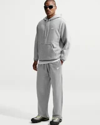 Nike Club Men's Open-Hem Fleece Pants Dark Grey Heather/Light Smoke Grey/White [Body: 80-81% cotton/19-20% polyester, Machine wash, XXS-4XL Tall]