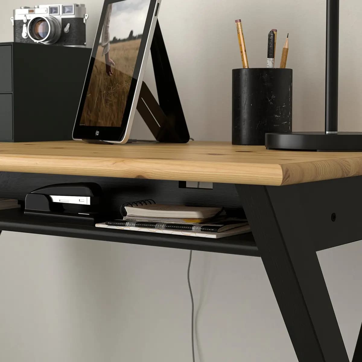 IKEA BOLLPOJKE Desk, pine/black [Width 35 3/8 ", Depth 21 5/8 ", Height 29 1/2 "]