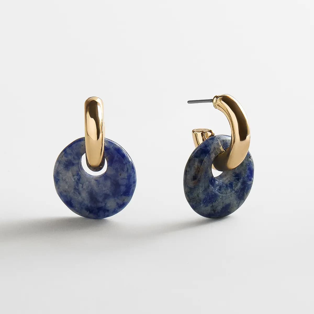 BaubleBar Shea Semi-Precious Drop Earrings - Lapis [Thick gold huggie with a semi-precious charm, Lightweight and comfortable for everyday wear, Easy to mix and match into differen