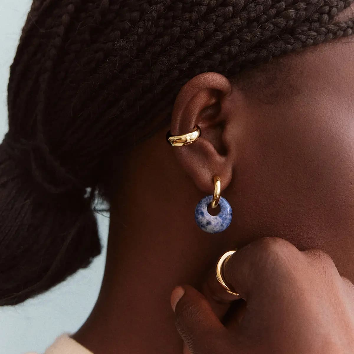 BaubleBar Shea Semi-Precious Drop Earrings - Lapis [Thick gold huggie with a semi-precious charm, Lightweight and comfortable for everyday wear, Easy to mix and match into differen