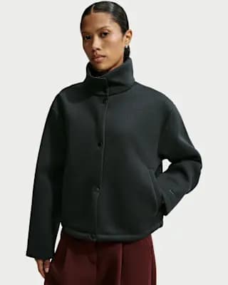 Nike Article Fleece Women's Oversized Jacket Black/Black [Black/Black, Embroidered Swoosh logo, Hand pockets]