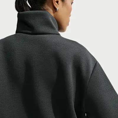 Nike Article Fleece Women's Oversized Jacket Black/Black [Black/Black, Embroidered Swoosh logo, Hand pockets]