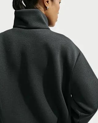 Nike Article Fleece Women's Oversized Jacket Black/Black [Black/Black, Embroidered Swoosh logo, Hand pockets]