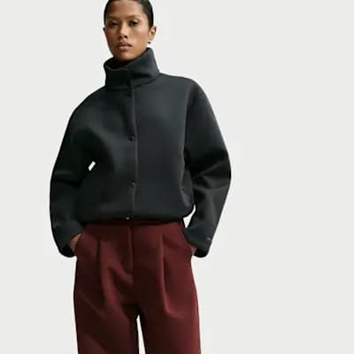 Nike Article Fleece Women's Oversized Jacket Black/Black [Black/Black, Embroidered Swoosh logo, Hand pockets]