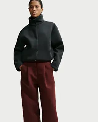 Nike Article Fleece Women's Oversized Jacket Black/Black [Black/Black, Embroidered Swoosh logo, Hand pockets]