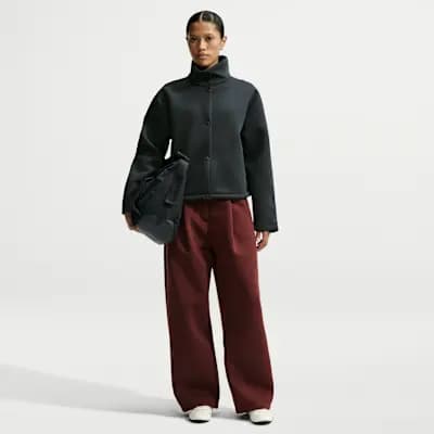 Nike Article Fleece Women's Oversized Jacket Black/Black [Black/Black, Embroidered Swoosh logo, Hand pockets]