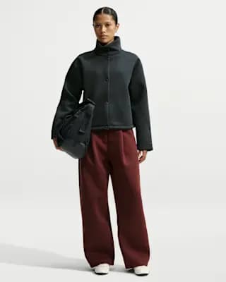 Nike Article Fleece Women's Oversized Jacket Black/Black [Black/Black, Embroidered Swoosh logo, Hand pockets]