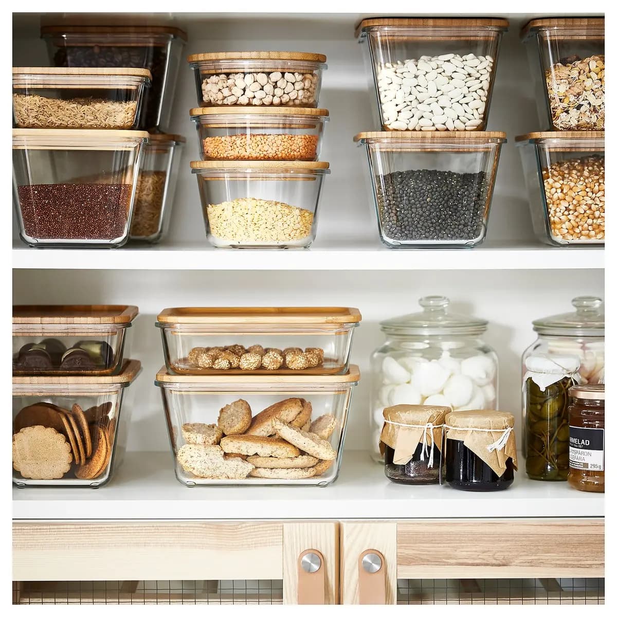 IKEA 365+ food container with lid, rectangular glass/plastic, 61 oz [Length 8 ", Width 6 ", Height 5 ", Volume 61 oz]