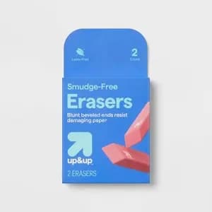 Smudge Free Erasers 2ct - up&up™: Multicolor Hard Rubber, Block Erasers for Pencils, Right- or Left-Handed Design [Features Right- or Left-Handed Design, Package Quantity 2, Materi