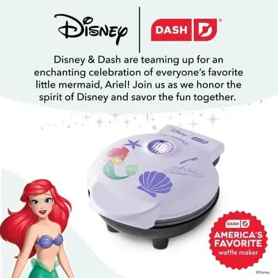 Dash Disney Ariel Mini Waffle Maker Purple [350 Watts, Ceramic, 1.49 Pounds]