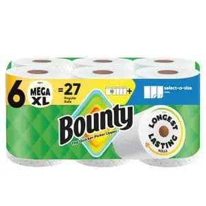 Bounty Select-A-Size Paper Towels - 6 Mega XL Rolls - 2-Ply - 185 Sheets [Sheets Per Roll 185, Disposability Do not flush, Count 6 Rolls, Ply 2-Ply]