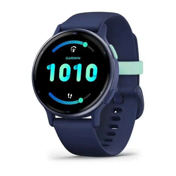 Garmin vívoactive 5 Metallic Navy Aluminum Bezel with Navy Case and Silicone Band [AMOLED (optional always-on mode), Up to 11 days (5 days display always-on), Swim, 5 ATM]