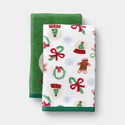Wondershop 2pk Snowglobe Christmas Hand Towel Set Green - Wondershopâ„¢ [100% Cotton, Lightweight (300-450 GSM), OEKO-TEX MADE IN GREEN]