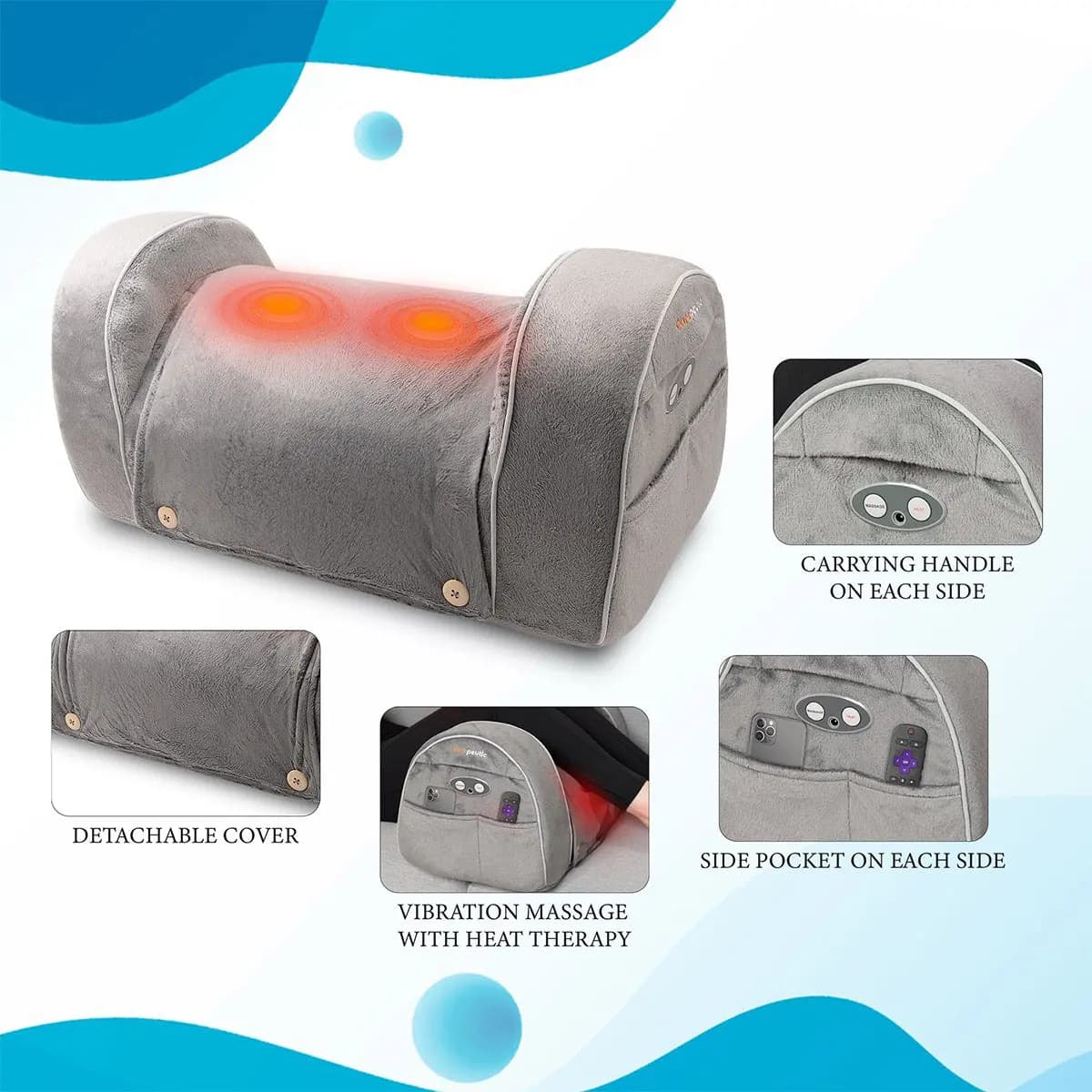 Sharper Image Warming Leg Rest Massager [24" L x 12" W x 12" H, 4 lbs, Heat therapy option (up to 140°F)]