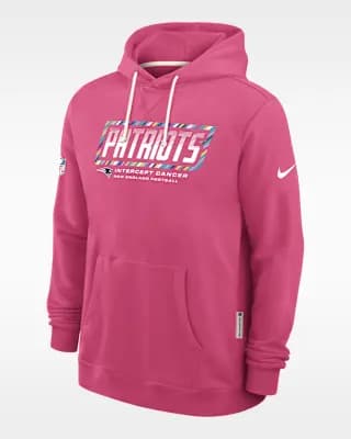 New England Patriots Crucial Catch Sideline Standard Issue Men's Nike Dri-FIT NFL Pullover Hoodie Pink [Pink, Hood with drawstring, Front pocket]