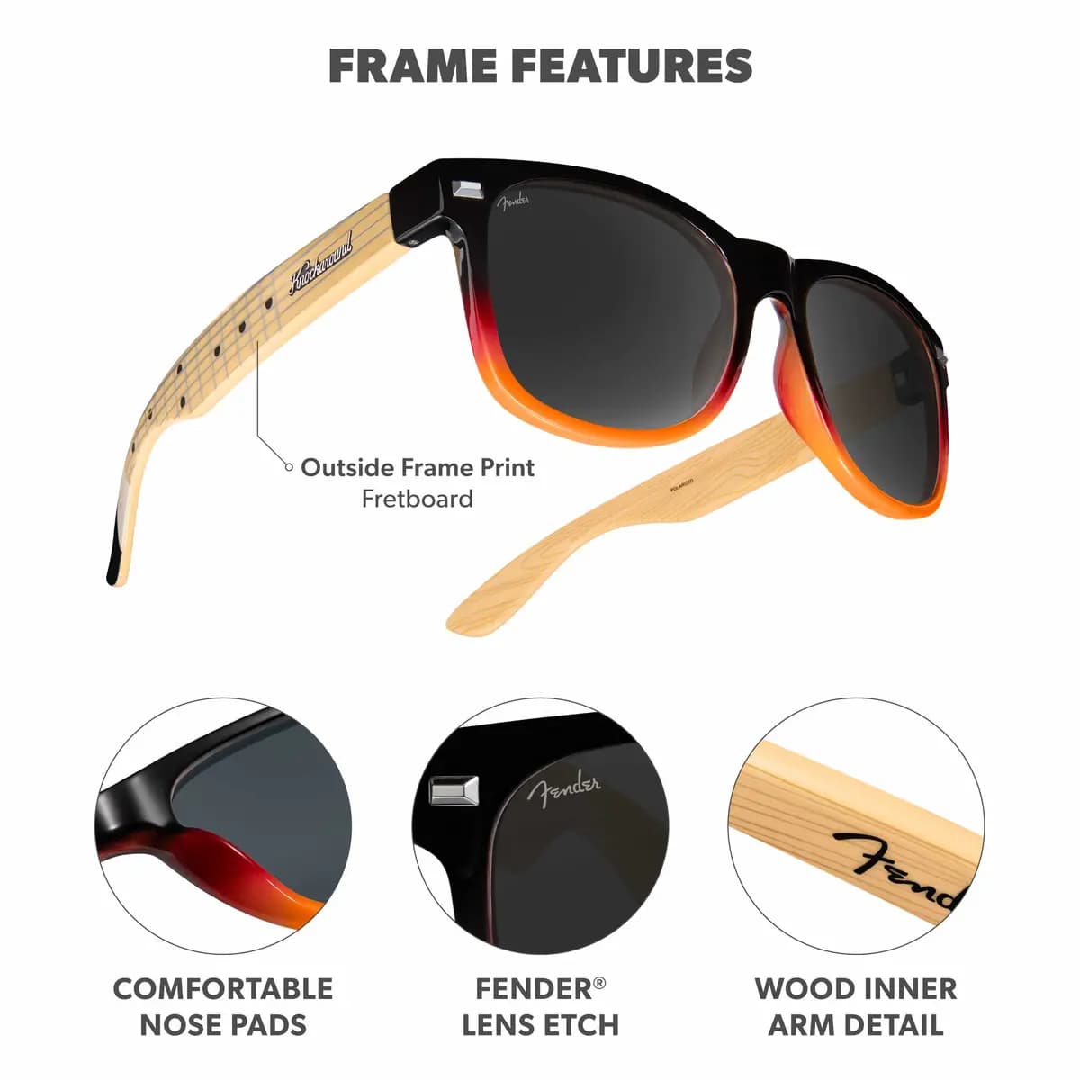Knockaround Sunburst Stratocaster™ Fort Knocks [Polarized smoke lenses, Full UV400 eye protection, Glossy finish]