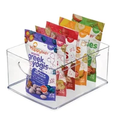 iDESIGN Linus Recycled Plastic Stackable Kitchen Storage Bin with Integrated Handles Clear: Cabinet Organizer, 10"x8"x5" [Plastic, 1.1 Pounds, Spot or Wipe Clean]