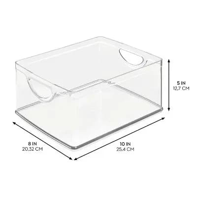 iDESIGN Linus Recycled Plastic Stackable Kitchen Storage Bin with Integrated Handles Clear: Cabinet Organizer, 10"x8"x5" [Plastic, 1.1 Pounds, Spot or Wipe Clean]