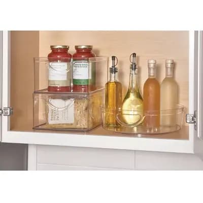 iDESIGN Linus Recycled Plastic Stackable Kitchen Storage Bin with Integrated Handles Clear: Cabinet Organizer, 10"x8"x5" [Plastic, 1.1 Pounds, Spot or Wipe Clean]