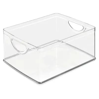 iDESIGN Linus Recycled Plastic Stackable Kitchen Storage Bin with Integrated Handles Clear: Cabinet Organizer, 10"x8"x5" [Plastic, 1.1 Pounds, Spot or Wipe Clean]