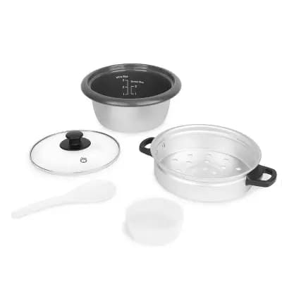 Aroma 6 Cup Rice Cooker with Outer Steam Tray Black [6 Cup, Metal, 300 Watts]