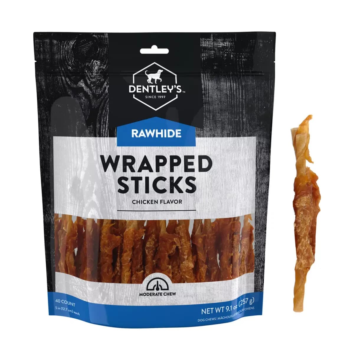 Dentley's® Gourmet 5" Retriever Sticks Dog Chew - Chicken [Key Benefits For all chewers, Item Number 5276237, Brand Dentley's, Food Type Wrapped Rawhide Stick]