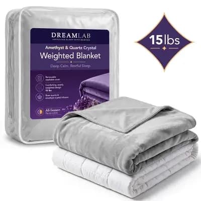 DreamLab Crystal Reversible 15lbs Weighted Blanket with Removable Cover Gray - DreamLab [100% Glass Beads, 15 Pounds, Non-Woven Fabric]