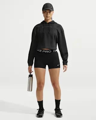 Nike Pro Women's Mid-Rise 3" Biker Shorts Black/White [Body: 78-83% polyester/17-22% spandex; Waistband: 63% polyester/21%, Machine Wash, XXS (00)-XXL (20–22)]
