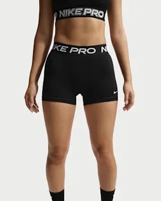 Nike Pro Women's Mid-Rise 3" Biker Shorts Black/White [Body: 78-83% polyester/17-22% spandex; Waistband: 63% polyester/21%, Machine Wash, XXS (00)-XXL (20–22)]