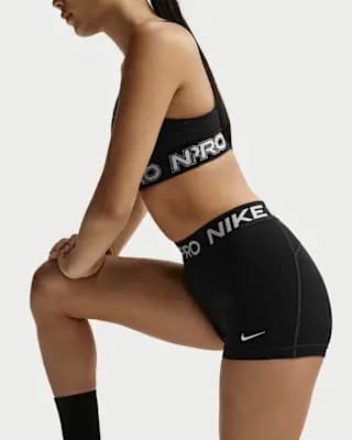 Nike Pro Women's Mid-Rise 3" Biker Shorts Black/White [Body: 78-83% polyester/17-22% spandex; Waistband: 63% polyester/21%, Machine Wash, XXS (00)-XXL (20–22)]