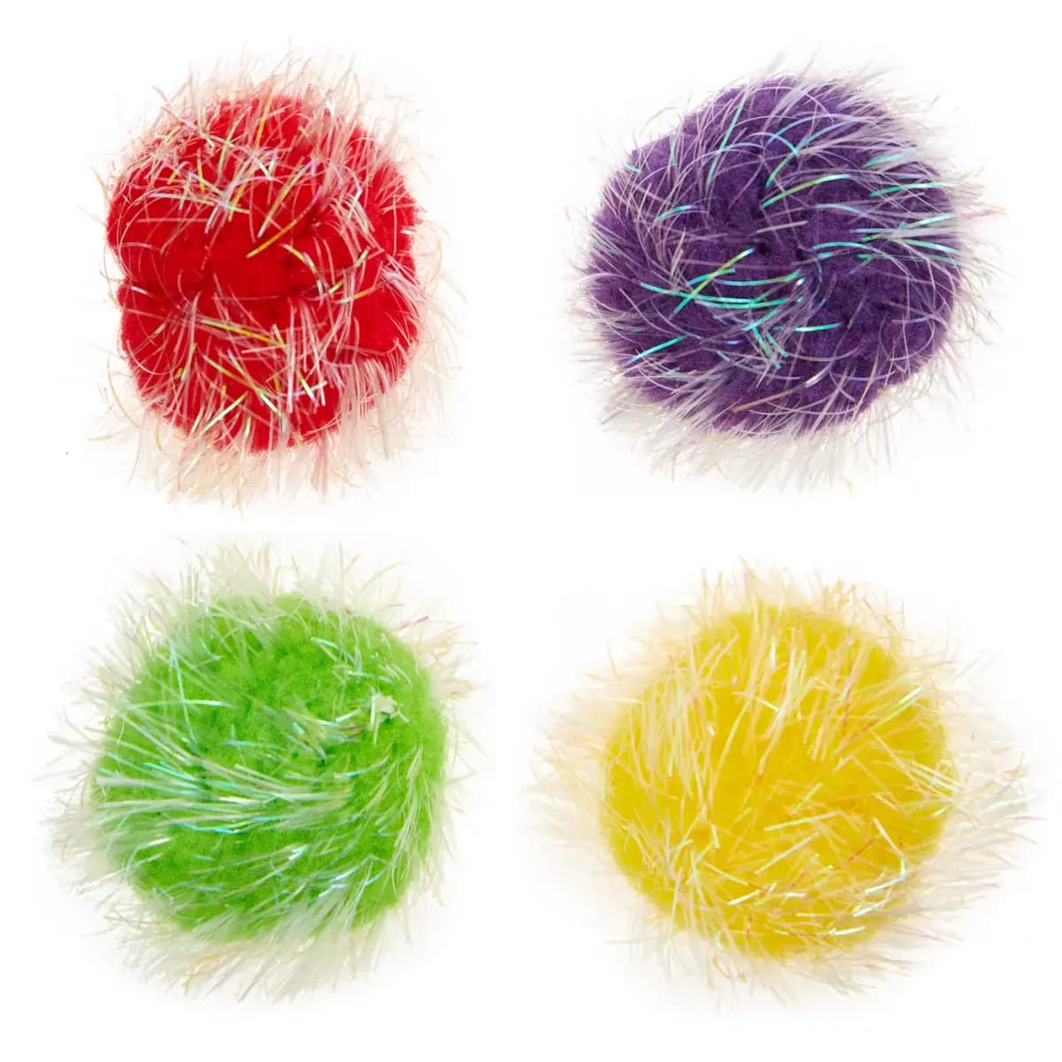 Whisker City® Tinsel Balls Cat Toys, 4 Pack (Color Varies) [Features Multi-colored tinsel balls, Includes 4 Count, Intended For Cats, Activity Swat & Pounce]