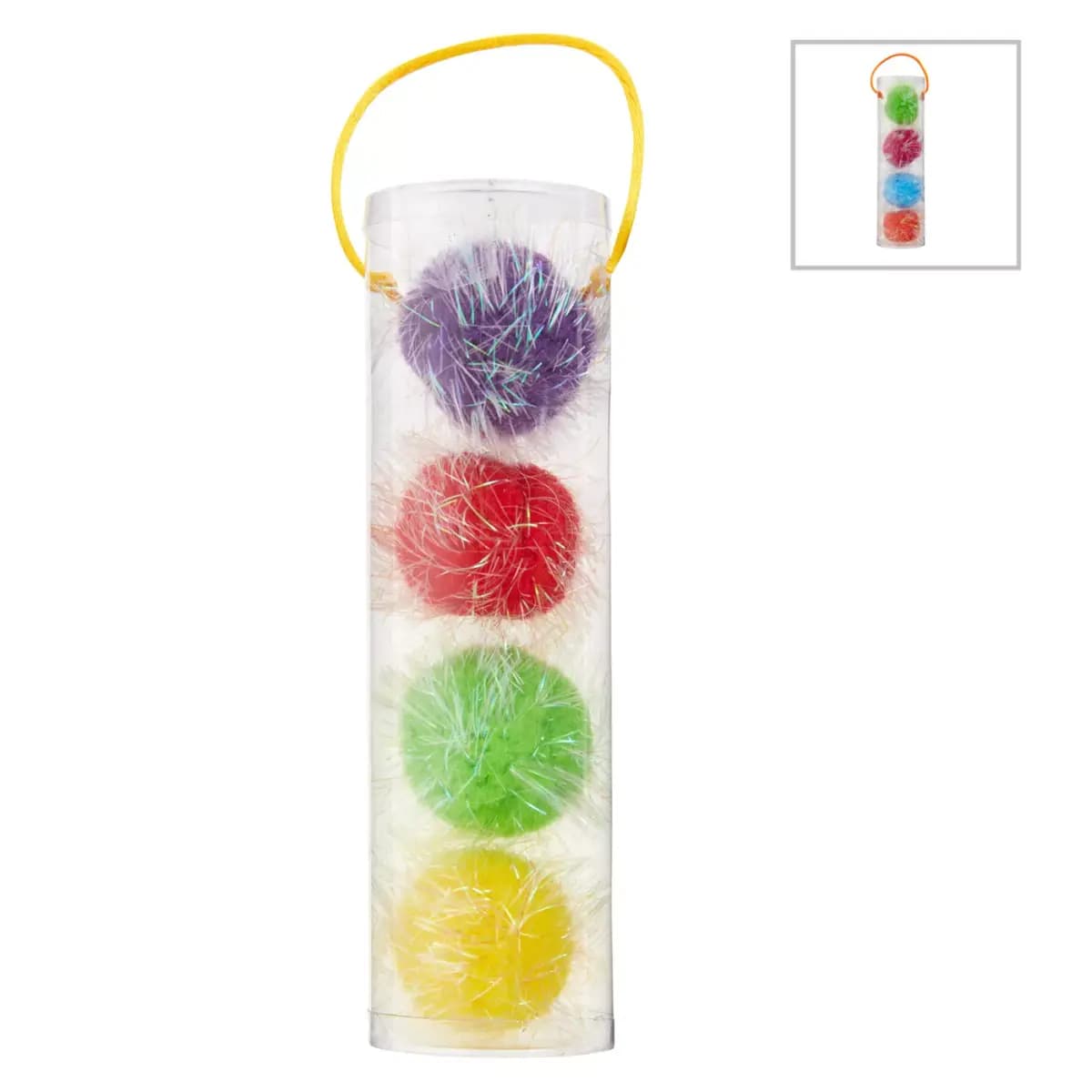 Whisker City® Tinsel Balls Cat Toys, 4 Pack (Color Varies) [Features Multi-colored tinsel balls, Includes 4 Count, Intended For Cats, Activity Swat & Pounce]