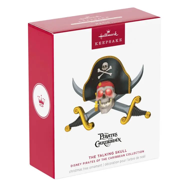 Disney Pirates of the Caribbean Collection The Talking Skull Ornament With Light and Sound [5.5 x 4 x 1.75, Plastic ornament with hanger attachm, One 2026 Hallmark Keepsake Christm