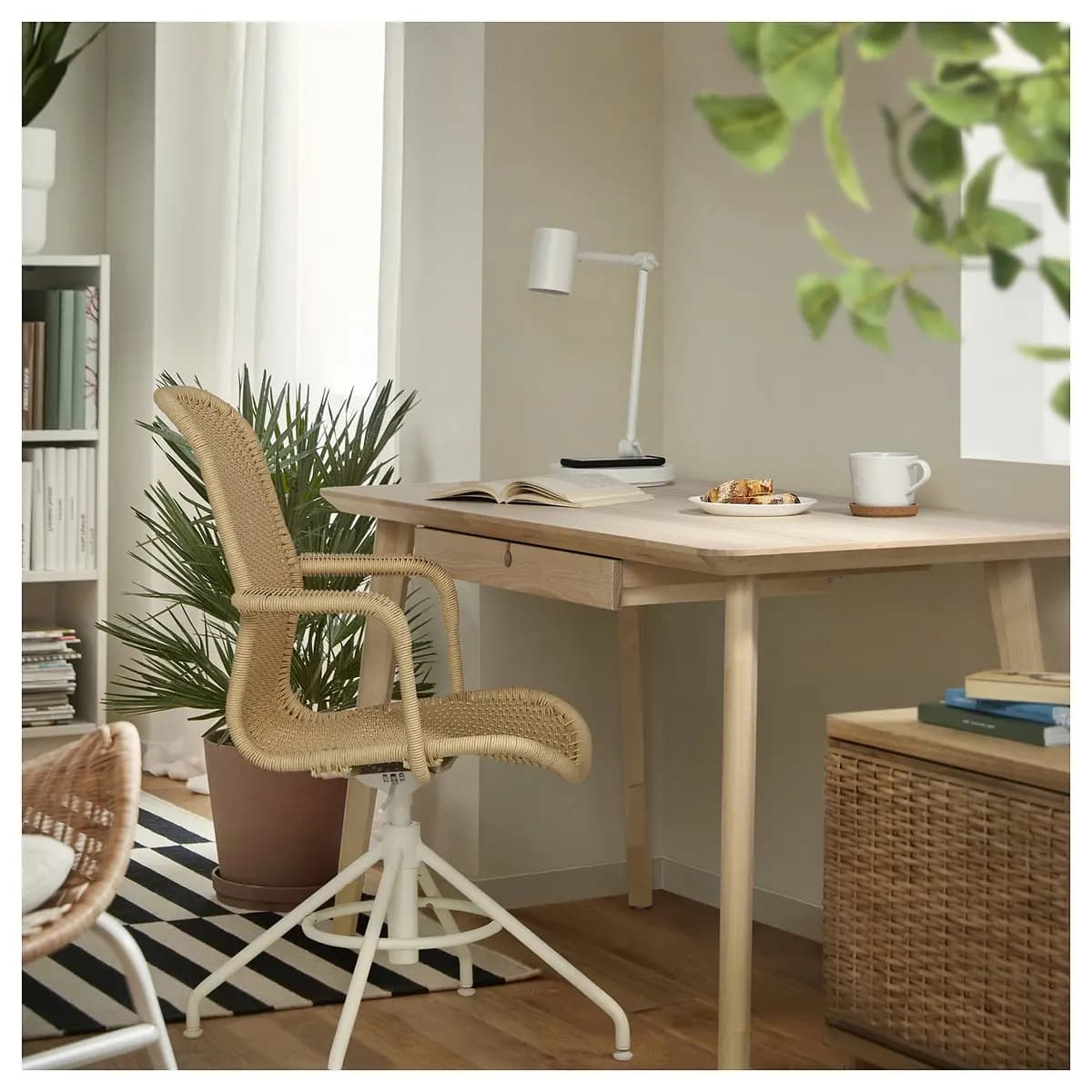 IKEA LISABO Desk, ash veneer 50 3/8x25 5/8 " [Depth 25 5/8 ", Drawer depth (inside) 13 3/4 ", Height 29 1/8 "]