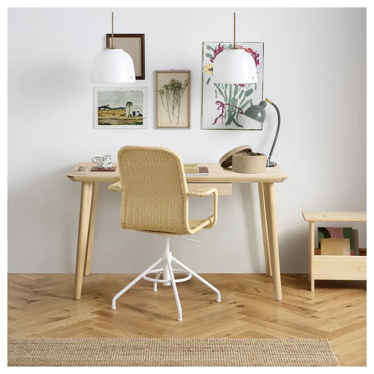 IKEA LISABO Desk, ash veneer 50 3/8x25 5/8 " [Depth 25 5/8 ", Drawer depth (inside) 13 3/4 ", Height 29 1/8 "]