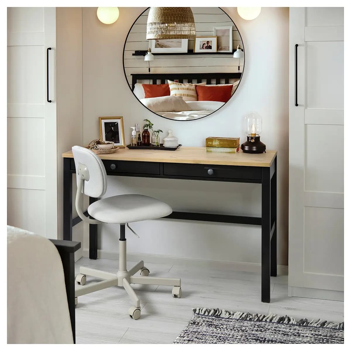 IKEA HEMNES Desk with 2 drawers, black-brown/light brown [Width 47 1/4 ", Depth 18 1/2 ", Height 29 1/2 "]