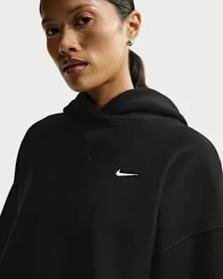 Nike Studio Fleece Heavyweight Women's Oversized Pullover Hoodie Total Black/Sail [Body/Hood Lining: 80% Cotton/20% Polyester, Machine wash, XXS (00)-XXL (20–22)]