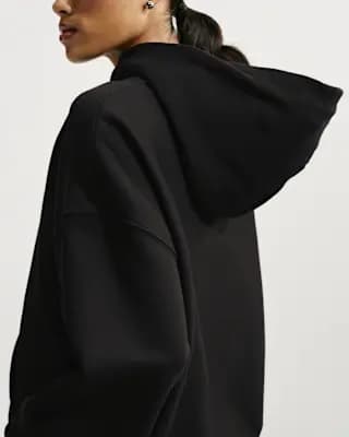 Nike Studio Fleece Heavyweight Women's Oversized Pullover Hoodie Total Black/Sail [Body/Hood Lining: 80% Cotton/20% Polyester, Machine wash, XXS (00)-XXL (20–22)]