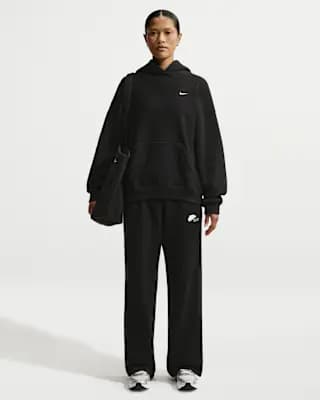Nike Studio Fleece Heavyweight Women's Oversized Pullover Hoodie Total Black/Sail [Body/Hood Lining: 80% Cotton/20% Polyester, Machine wash, XXS (00)-XXL (20–22)]
