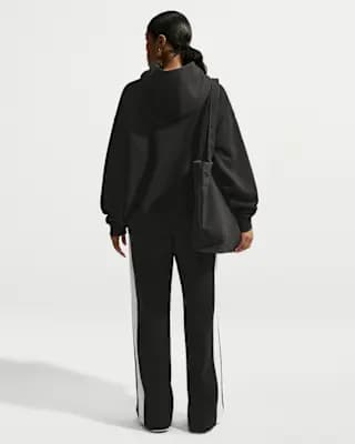 Nike Studio Fleece Heavyweight Women's Oversized Pullover Hoodie Total Black/Sail [Body/Hood Lining: 80% Cotton/20% Polyester, Machine wash, XXS (00)-XXL (20–22)]