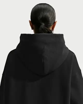 Nike Studio Fleece Heavyweight Women's Oversized Pullover Hoodie Total Black/Sail [Body/Hood Lining: 80% Cotton/20% Polyester, Machine wash, XXS (00)-XXL (20–22)]