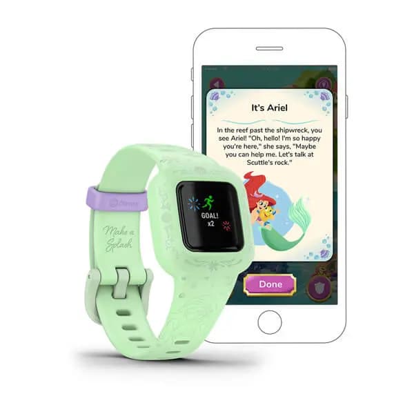 Garmin vívofit® jr. 3 Disney The Little Mermaid [0.56" x 0.56" (14.11 x 14.11 mm), 5 ATM, Up to 1 year (1 x CR2025 user-replaceable) See Details]