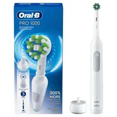 Oral-B Pro 1000 Rechargeable Electric Toothbrush Twin Pack, Black and White [7 SMART Brushing Modes, Interactive Color Display, Artificial Intelligence + 3D]